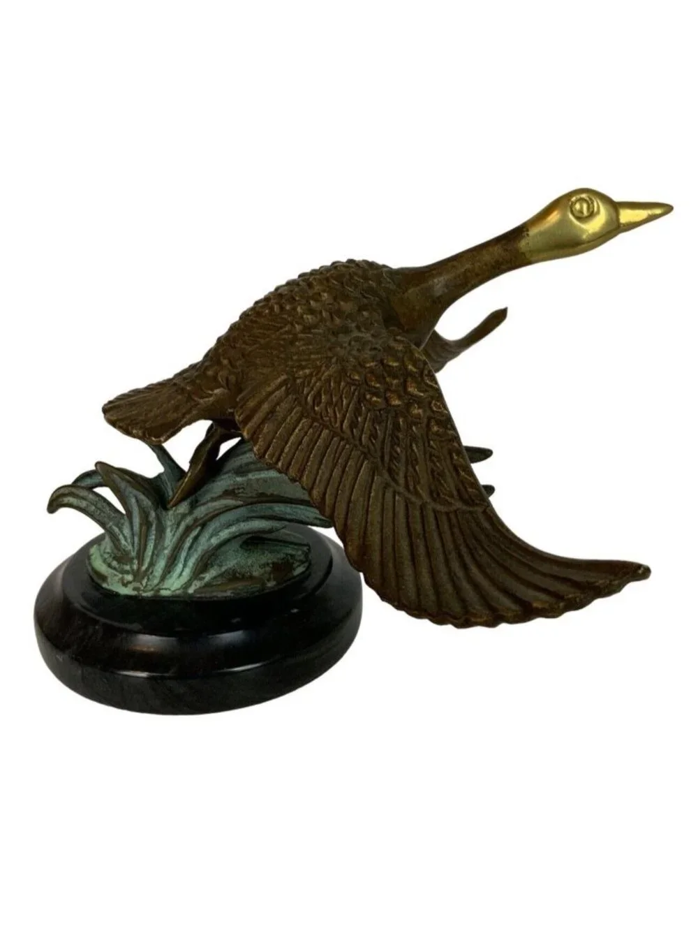 Enesco 1980s Flying Wild Canadian Goose Figurine With Marble Base